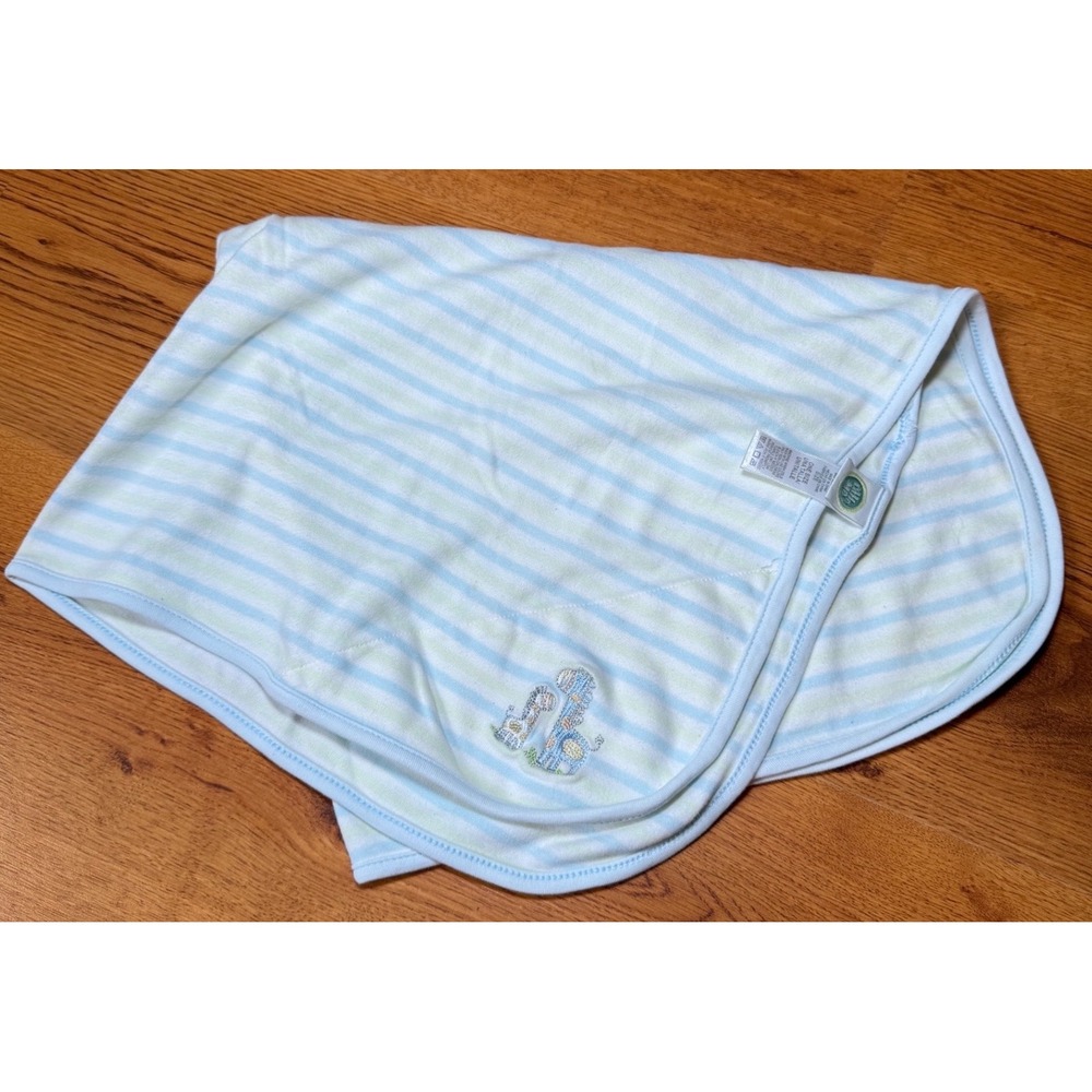 Little Me Baby Blanket Blue‎ Green Striped Giraffe Embroidered Cotton Lovey